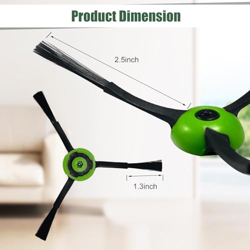 Detetap Replacement Side Brushes for iRobot Roomba i/j/e Series - BlackGreen (Pack of 3)