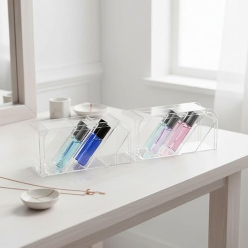 4-Tier Acrylic Rollerball Perfume Organizer - 2 Pack Slanted Display Stand
