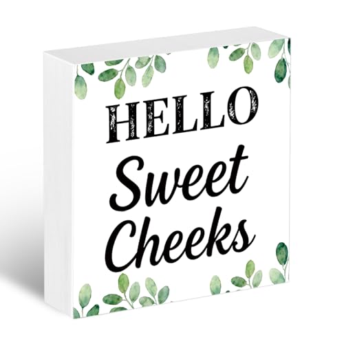 Hello Sweet Cheeks Wooden Box Sign | Funny Bathroom Decor