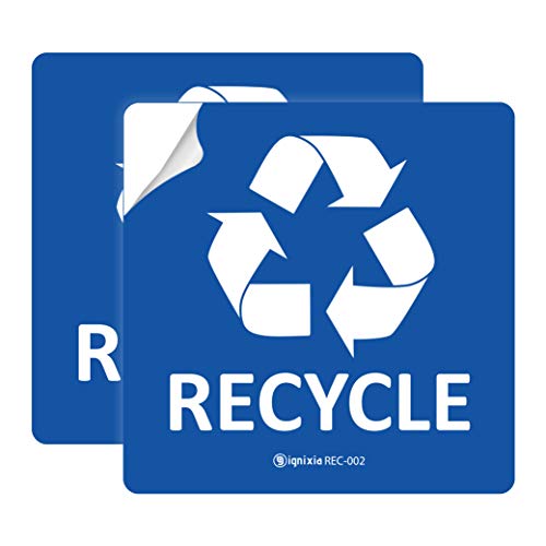 IGNIXIA Recycle and Trash Sign Decals - 5x5 Inch Waterproof Vinyl, Blue, 2 Pack