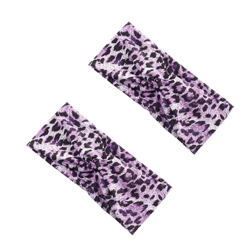 Purple Leopard Print Cross Elastic Headband 2-Piece Set
