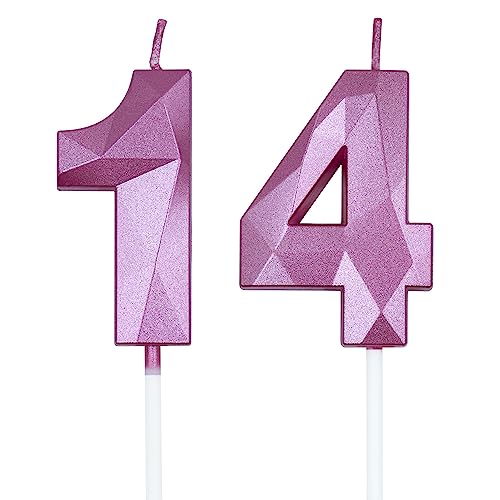 Pink 3D Diamond Birthday Candles - Number 14 & 41 Set