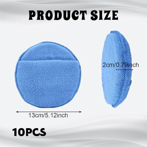 Blue 10-Pack 5-Inch Microfiber Car Wax Applicator Pads for Polishing & Cleaning