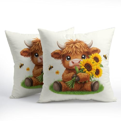 Khope Cow Sunflower Pillow Covers 18x18 Inch Set of 2