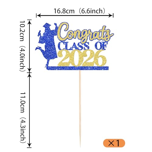 Congrats Grad 2026 Cake Topper Glitter Graduation Party Decoration