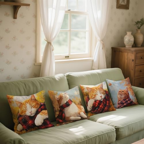 Doobicy Autumn Cat Pillow Covers 18x18 Inch Set of 4 - Wl-dp-aoh-cats