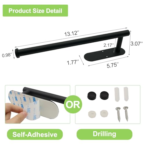 Black Under Cabinet Paper Towel Holder - Adhesive or Wall Mount Rack