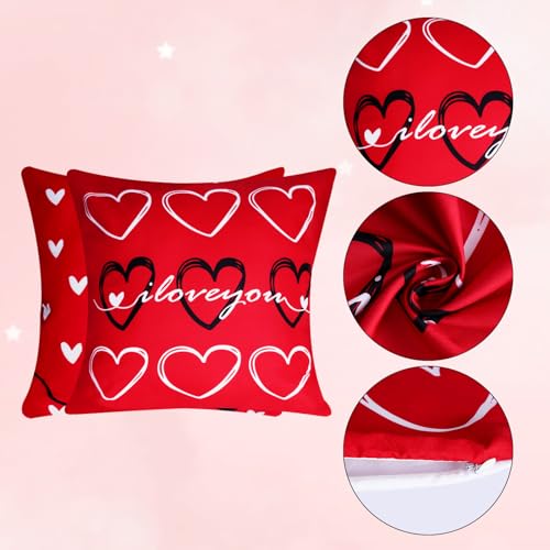 Pistha Red Valentine's Day Pillow Covers 18x18 Set of 4, Linen Heart Decor
