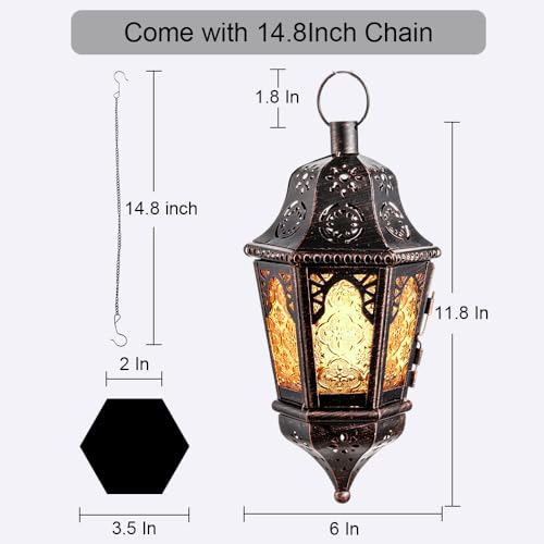 NEEDOMO Amber Moroccan Lantern 13.5-Inch Vintage Metal Candle Holder with Chain