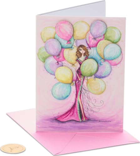 Papyrus Birthday Card for Her - Girl with Balloons by Bella Pilar, 5x7