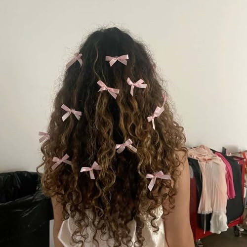 30Pcs Mini Pink Silk Satin Hair Bow Clips Small Bowknot Barrettes