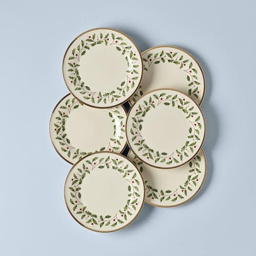 Lenox Holiday Porcelain Salad Plate Set for 6 - Christmas Dinnerware