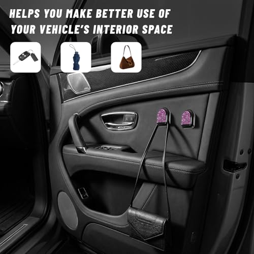 4PCS Rhinestone Car Dashboard Hooks, Adhesive Mini Organizers - Pink