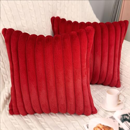 16x16 Red Velvet Throw Pillow Cover - Faux Fur Cushion Case