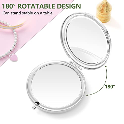 Nipichsha 2-Sided Compact Travel Makeup Mirror - 2.75" Silver Marble