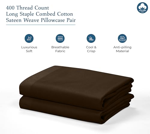 Royale Linens 400 Thread Count Cotton Queen Pillowcase Set - Hazel Nut