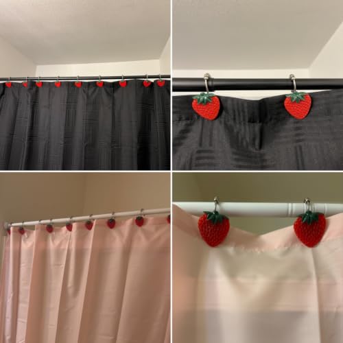 Rustproof Strawberry Shower Curtain Hooks Set of 12 - Cute Kids Bathroom Decor