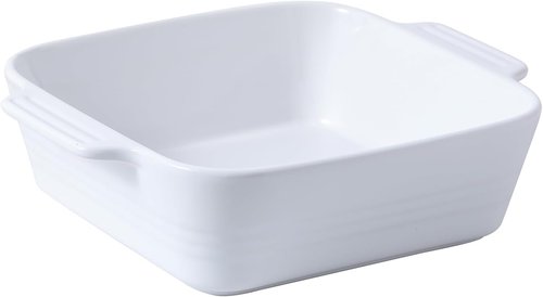 DOWAN 8x8 Baking Dish - Ceramic Casserole Pan with Handle | 2 Quart for Lasagna & Brownies - Bright White