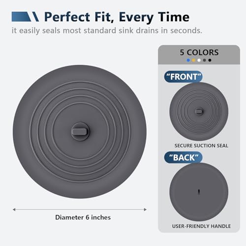 Universal 6-Inch Silicone Drain Stopper - 5-Pack in 5 Assorted Colors