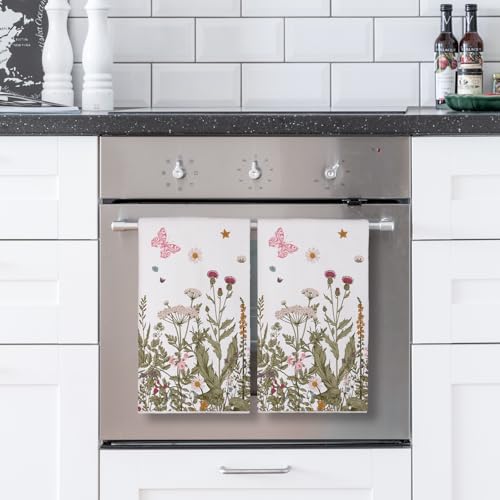 Spring Floral Kitchen Towels Set of 2 - 18x26 Inch Butterfly Design