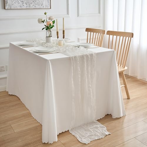 KingCheer 2Pcs Cheesecloth Table Runner 10FT Boho Rustic Gauze White