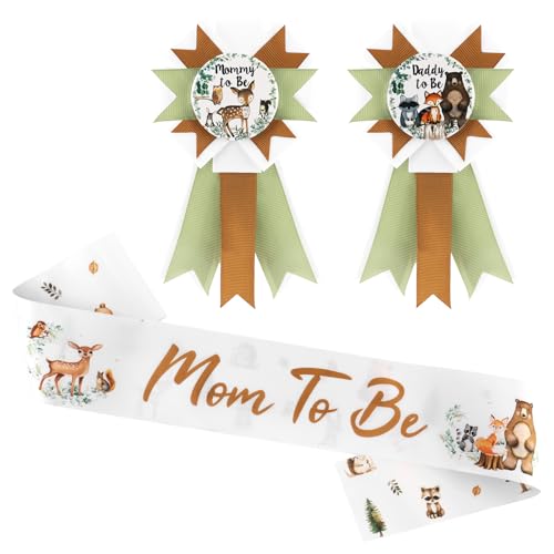 Woodland Baby Shower Decorations Mom to Be Sash and Corsage Pins Set