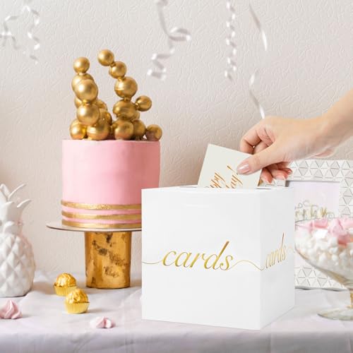 Gold Foil White Card Box for Weddings & Parties - 7.9"