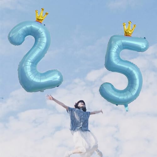 40 Inch Baby Blue Number 25 Crown Balloon Set for Celebrations