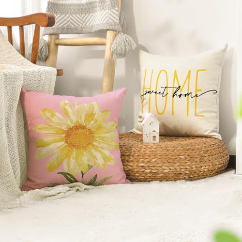 AVOIN Home Sweet Home Floral Throw Pillow Covers, Pink & White, 18x18, Set of 4