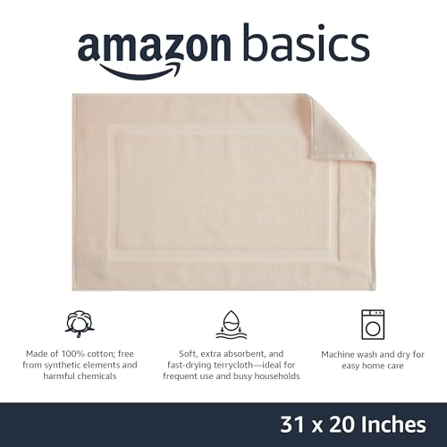 Amazon Basics Banded Bath Mat, 100% Cotton, 20" x 31", Cream