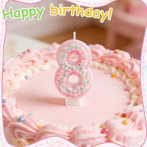 Pink Macaron Number 1 Birthday Candle Glitter Cake Topper for Girls