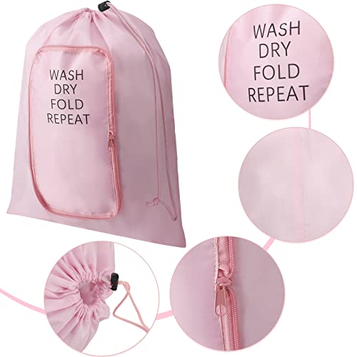 Boao Travel Laundry Bag Set - 2 Pcs with Zipper Drawstring (Classic, Pink/Gray)