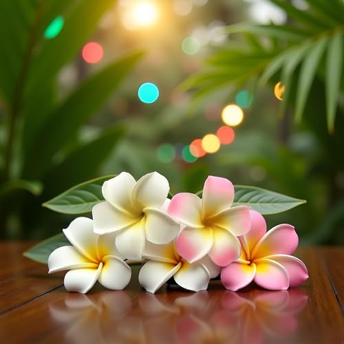 Seadiquiet 2 Pcs Hawaiian Plumeria Flower Hair Clips White and Pink 7Cm