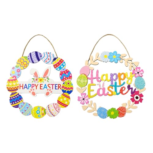 Easter Bunny Wooden Wreath Decoration - 2PCS Rustic Door Sign