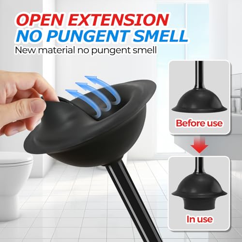 FORASTO Heavy Duty Toilet Plunger with Holder - Black