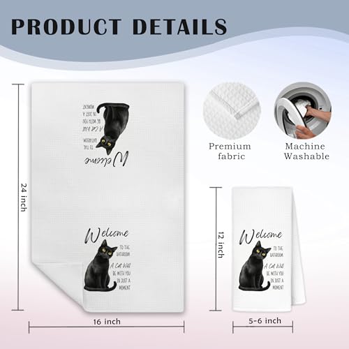 Exqcom Cat Towels-au Funny Black Cat Bathroom Hand Towels, 16x24 Inch, Decorative for Kitchen & Restroom