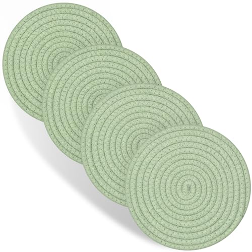 Dakartoon 8-Inch Cotton Trivets for Hot Dishes - Set of 4, Green