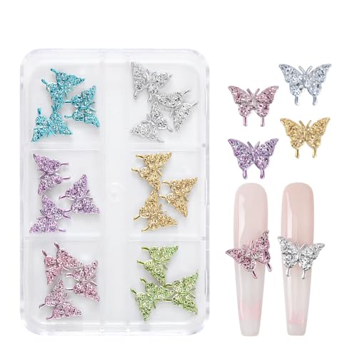 3D Butterfly Nail Charms Alloy Colorful Rhinestones for Nail Art