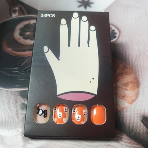 Halloween Cute Ghost Press on Nails Short Square False Nails 24Pcs