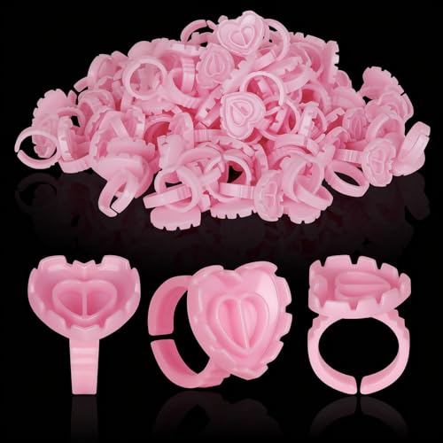 MixPeak 100 Pcs Heart Lash Glue Rings Disposable Eyelash Extension Holders Pink