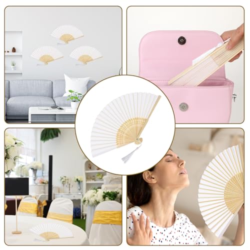 Elegant White Folding Hand Fan - Wooden & Paper Design for Weddings & Parties