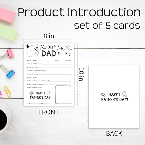 Father's Day Fill-in Questionnaire & Coloring Cards, 5 Pack