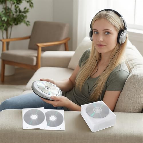 100 Clear Plastic CD Sleeves for DVD Storage – Double-Sided, 5.7x5.1 in