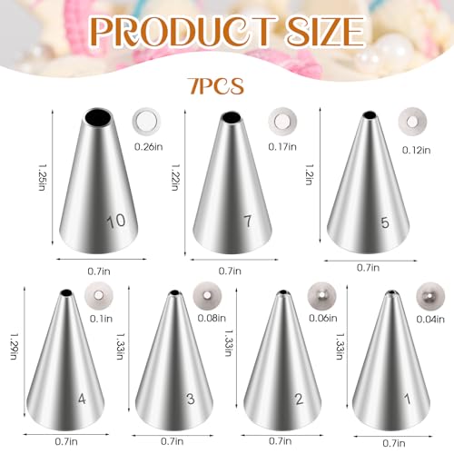 Dimeho 7-Piece Round Hole Piping Tips Set - Stainless Steel Frosting Nozzles