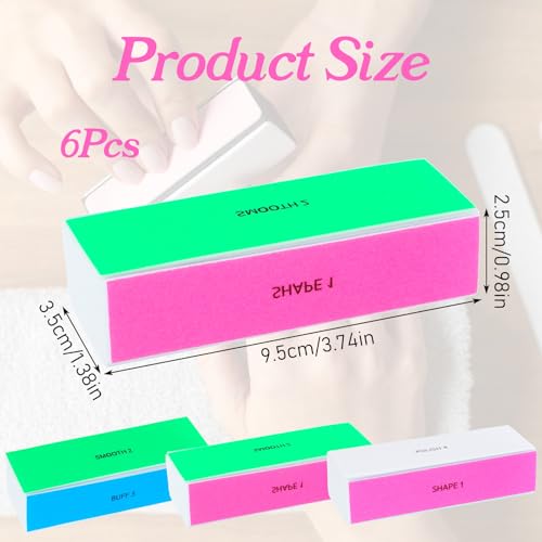 Dopenspi 4-Way Nail Buffer Block Set, 6-Pack Multi-Grit Sponge Files