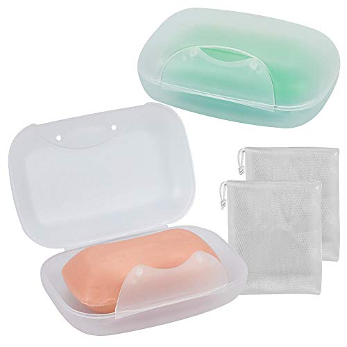 Vonpri 2-Pack Clear Soap Box Holder - Travel Soap Dish for Gym & Camping