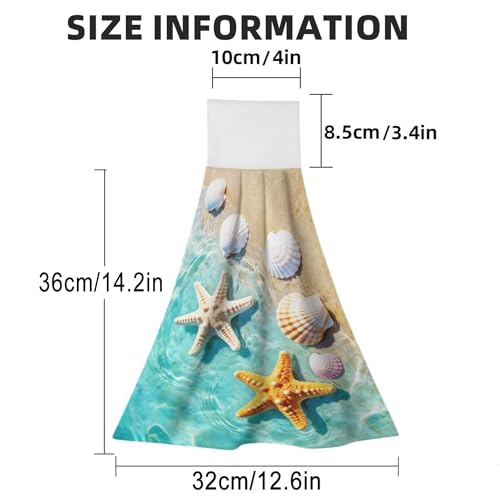 Absorbent Beach Sea Kitchen Hand Towels with Loops - 12.6" x 14.2"