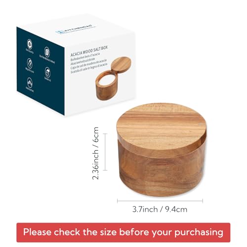 KITCHENDAO Acacia Wood Salt Cellar, 6oz Magnetic Swivel Lid Spice Box