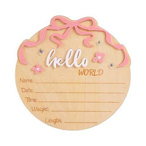 Hello World Newborn Name Sign - Wooden Birth Announcement Board