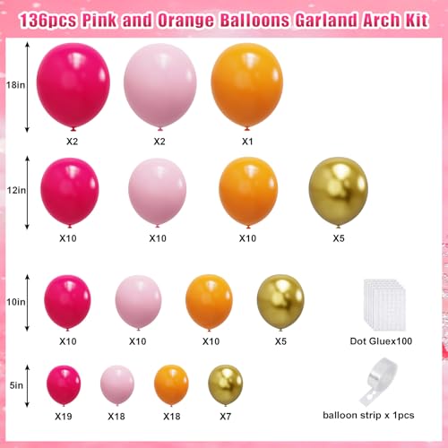 YMSZ Hot Pink & Orange Balloon Garland Kit - 136pcs for Parties